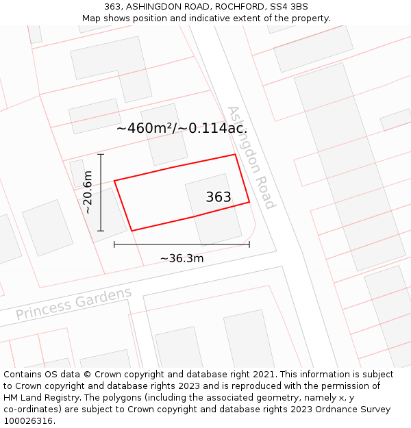 363, ASHINGDON ROAD, ROCHFORD, SS4 3BS: Plot and title map