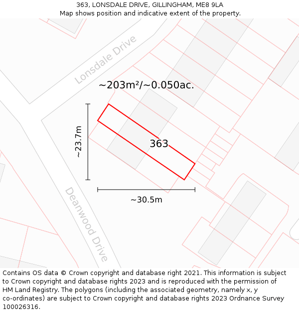 363, LONSDALE DRIVE, GILLINGHAM, ME8 9LA: Plot and title map