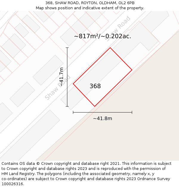 368, SHAW ROAD, ROYTON, OLDHAM, OL2 6PB: Plot and title map