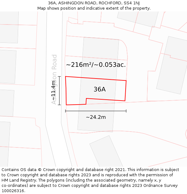 36A, ASHINGDON ROAD, ROCHFORD, SS4 1NJ: Plot and title map