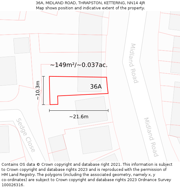36A, MIDLAND ROAD, THRAPSTON, KETTERING, NN14 4JR: Plot and title map