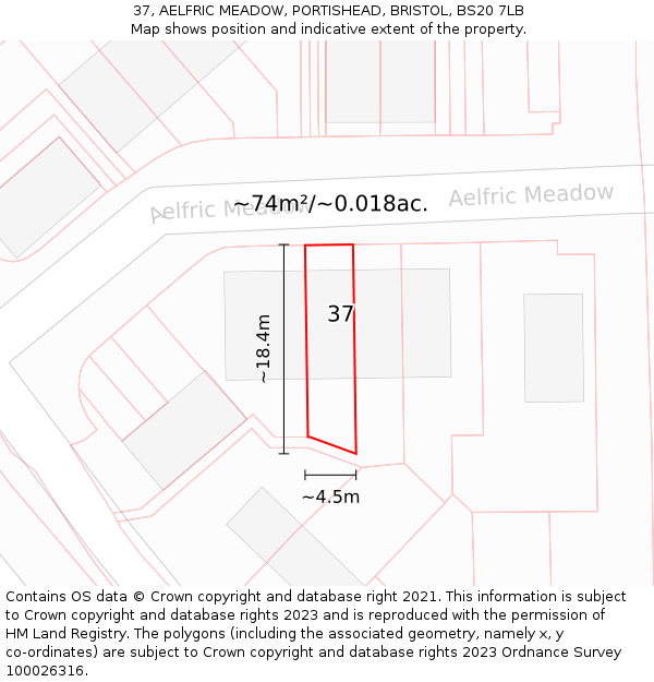 37, AELFRIC MEADOW, PORTISHEAD, BRISTOL, BS20 7LB: Plot and title map
