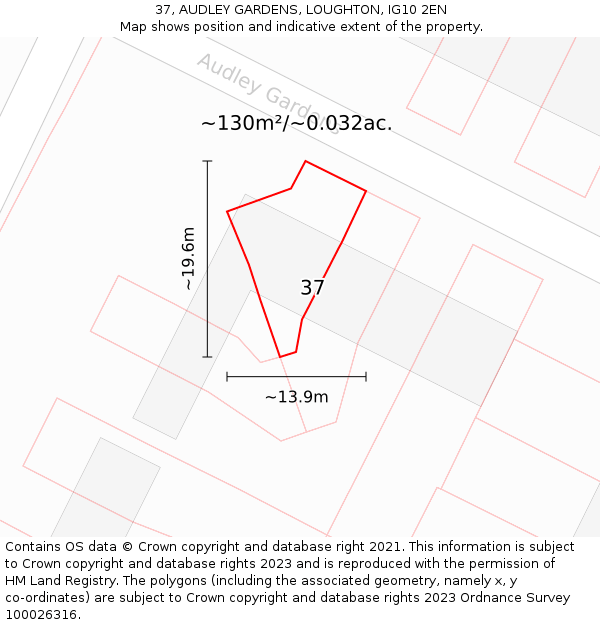 37, AUDLEY GARDENS, LOUGHTON, IG10 2EN: Plot and title map