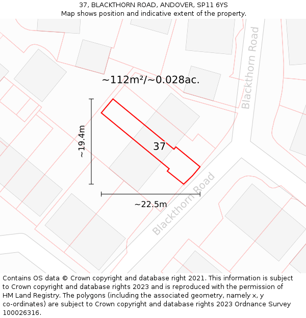 37, BLACKTHORN ROAD, ANDOVER, SP11 6YS: Plot and title map