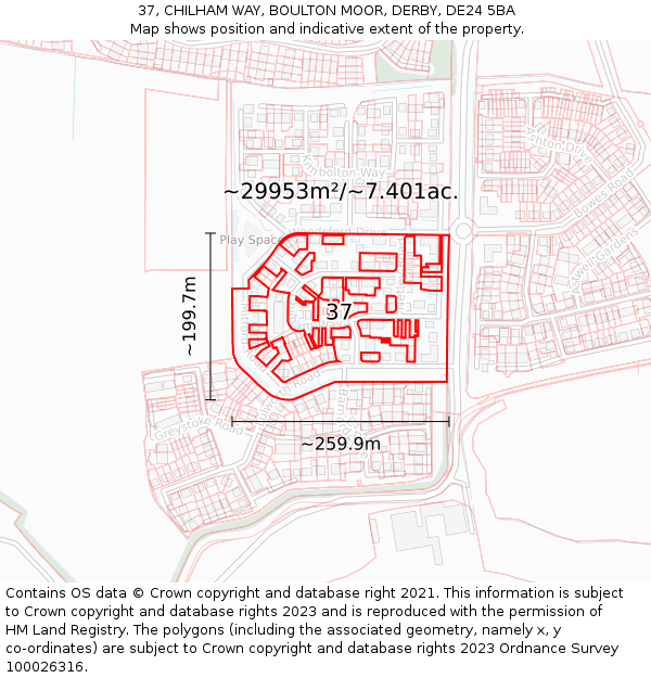 37, CHILHAM WAY, BOULTON MOOR, DERBY, DE24 5BA: Plot and title map