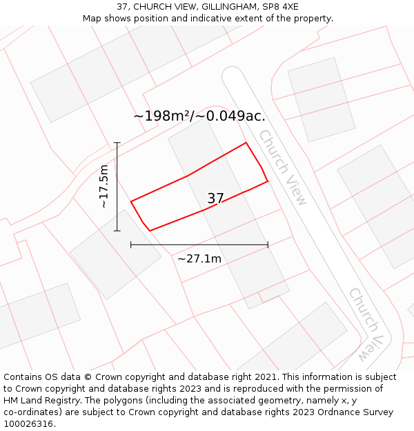 37, CHURCH VIEW, GILLINGHAM, SP8 4XE: Plot and title map