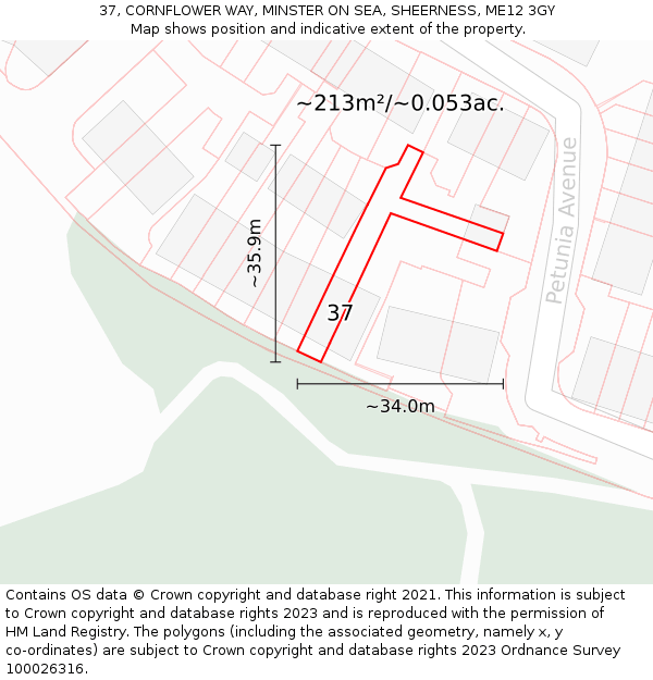 37, CORNFLOWER WAY, MINSTER ON SEA, SHEERNESS, ME12 3GY: Plot and title map