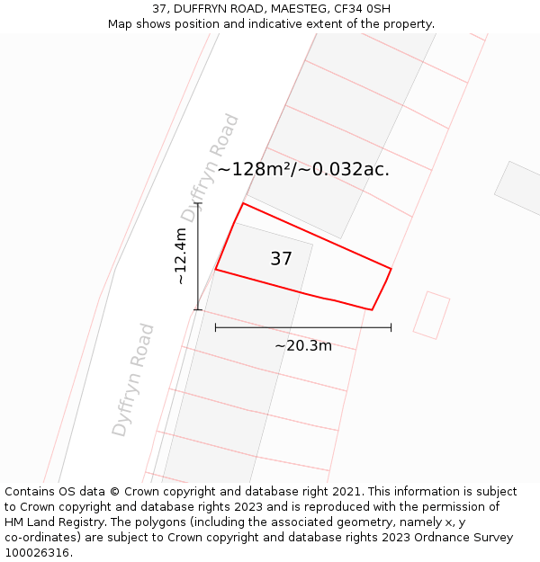 37, DUFFRYN ROAD, MAESTEG, CF34 0SH: Plot and title map