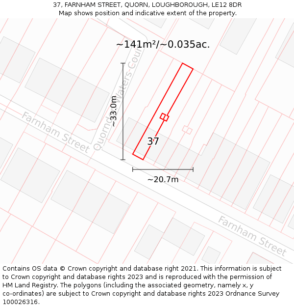 37, FARNHAM STREET, QUORN, LOUGHBOROUGH, LE12 8DR: Plot and title map