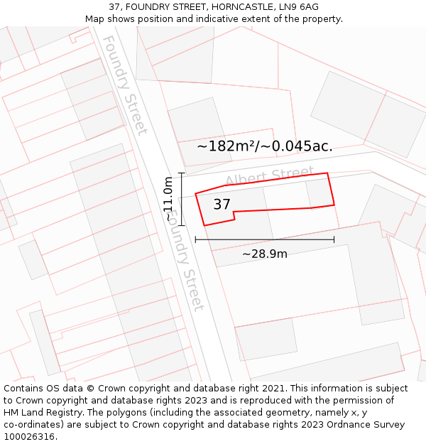 37, FOUNDRY STREET, HORNCASTLE, LN9 6AG: Plot and title map