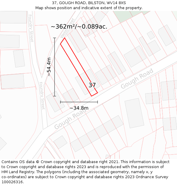 37, GOUGH ROAD, BILSTON, WV14 8XS: Plot and title map
