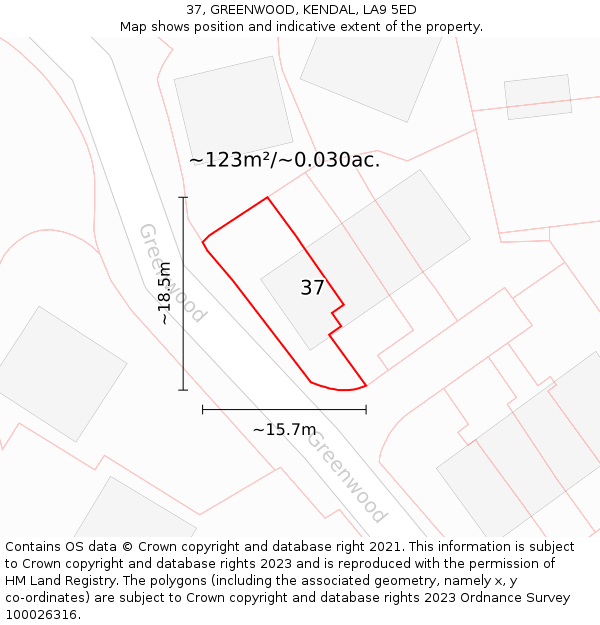 37, GREENWOOD, KENDAL, LA9 5ED: Plot and title map