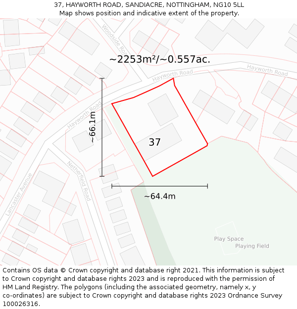 37, HAYWORTH ROAD, SANDIACRE, NOTTINGHAM, NG10 5LL: Plot and title map