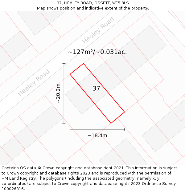 37, HEALEY ROAD, OSSETT, WF5 8LS: Plot and title map