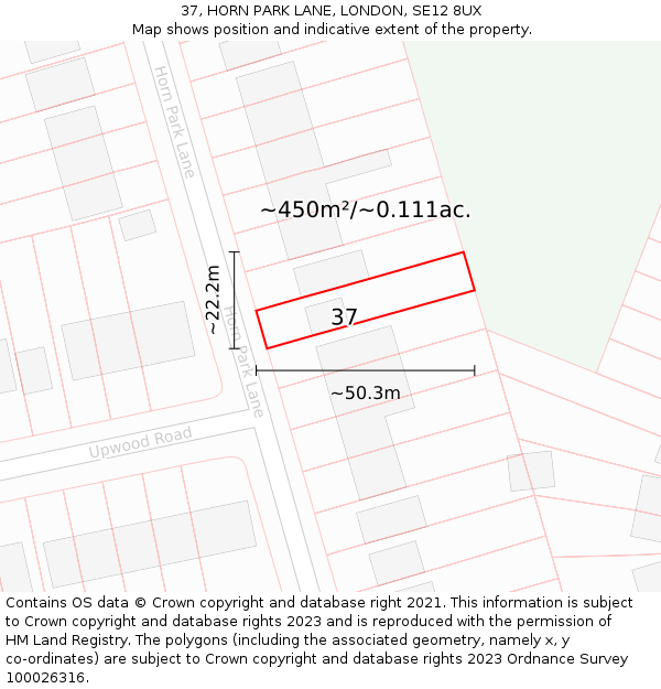 37, HORN PARK LANE, LONDON, SE12 8UX: Plot and title map
