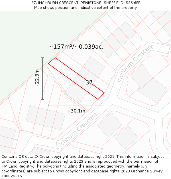 37, INCHBURN CRESCENT, PENISTONE, SHEFFIELD, S36 6FE: Plot and title map