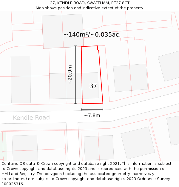 37, KENDLE ROAD, SWAFFHAM, PE37 8GT: Plot and title map
