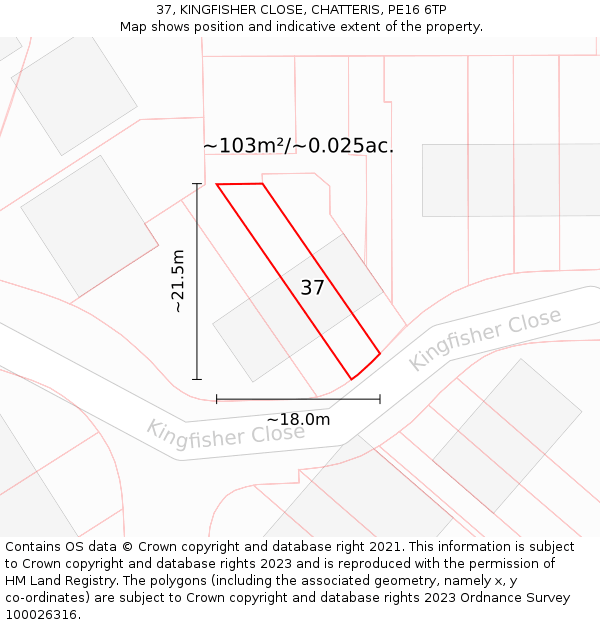 37, KINGFISHER CLOSE, CHATTERIS, PE16 6TP: Plot and title map