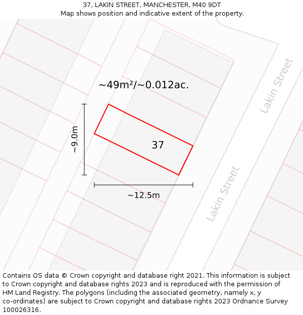 37, LAKIN STREET, MANCHESTER, M40 9DT: Plot and title map