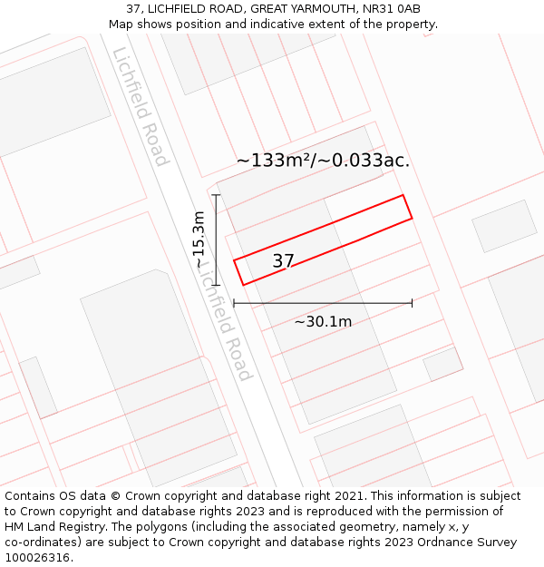 37, LICHFIELD ROAD, GREAT YARMOUTH, NR31 0AB: Plot and title map