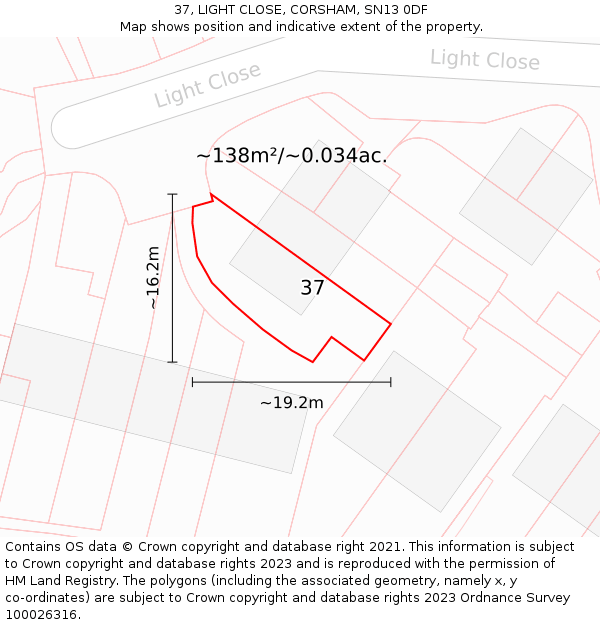 37, LIGHT CLOSE, CORSHAM, SN13 0DF: Plot and title map