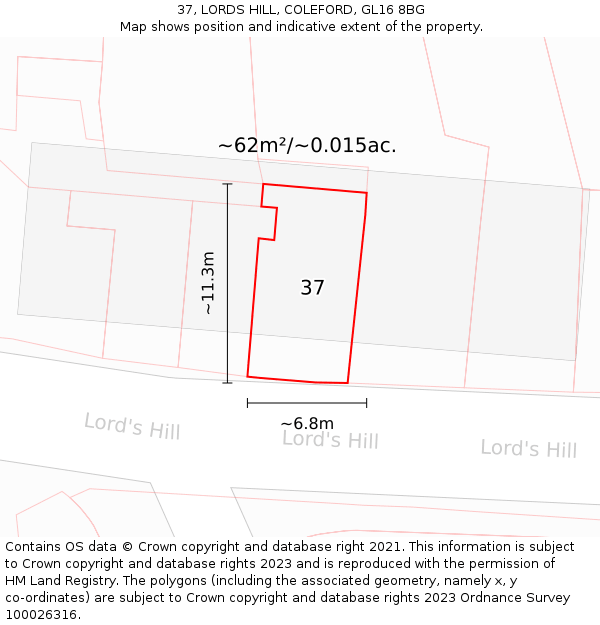 37, LORDS HILL, COLEFORD, GL16 8BG: Plot and title map