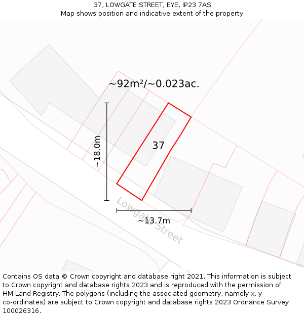 37, LOWGATE STREET, EYE, IP23 7AS: Plot and title map
