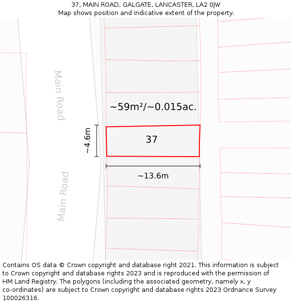 37, MAIN ROAD, GALGATE, LANCASTER, LA2 0JW: Plot and title map