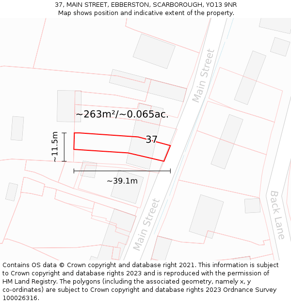 37, MAIN STREET, EBBERSTON, SCARBOROUGH, YO13 9NR: Plot and title map