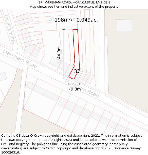 37, MAREHAM ROAD, HORNCASTLE, LN9 6BN: Plot and title map