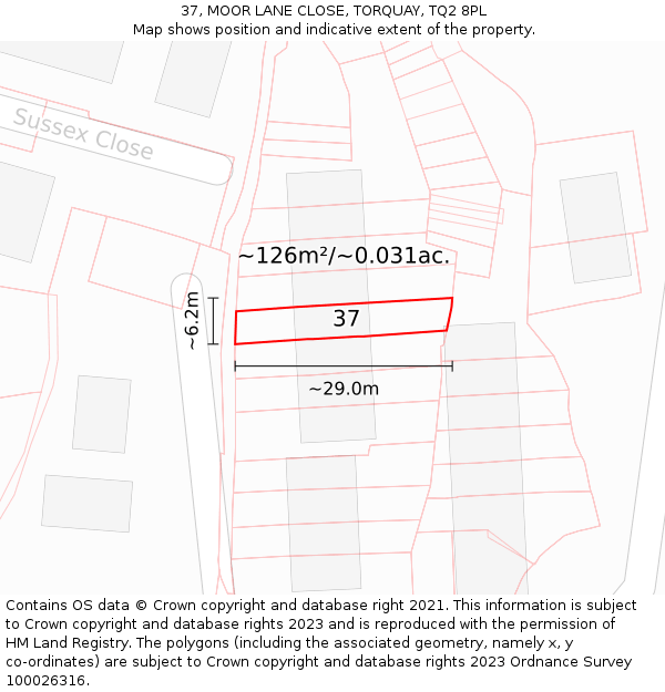 37, MOOR LANE CLOSE, TORQUAY, TQ2 8PL: Plot and title map