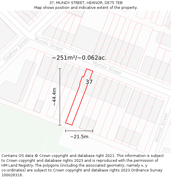 37, MUNDY STREET, HEANOR, DE75 7EB: Plot and title map