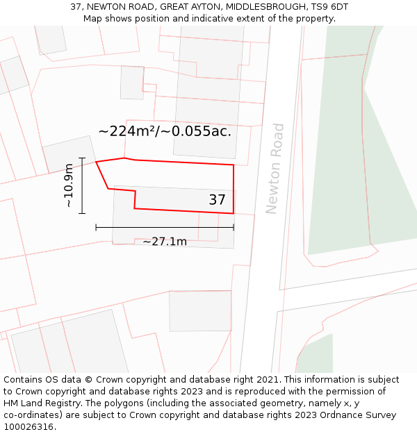 37, NEWTON ROAD, GREAT AYTON, MIDDLESBROUGH, TS9 6DT: Plot and title map