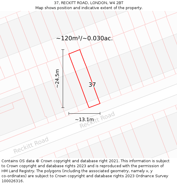 37, RECKITT ROAD, LONDON, W4 2BT: Plot and title map