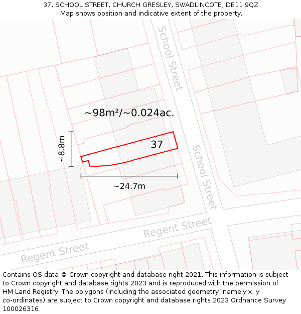 37, SCHOOL STREET, CHURCH GRESLEY, SWADLINCOTE, DE11 9QZ: Plot and title map