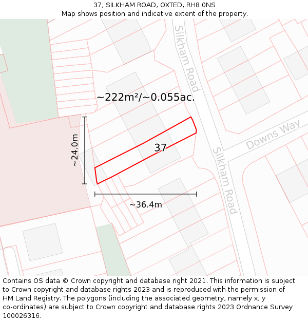 37, SILKHAM ROAD, OXTED, RH8 0NS: Plot and title map