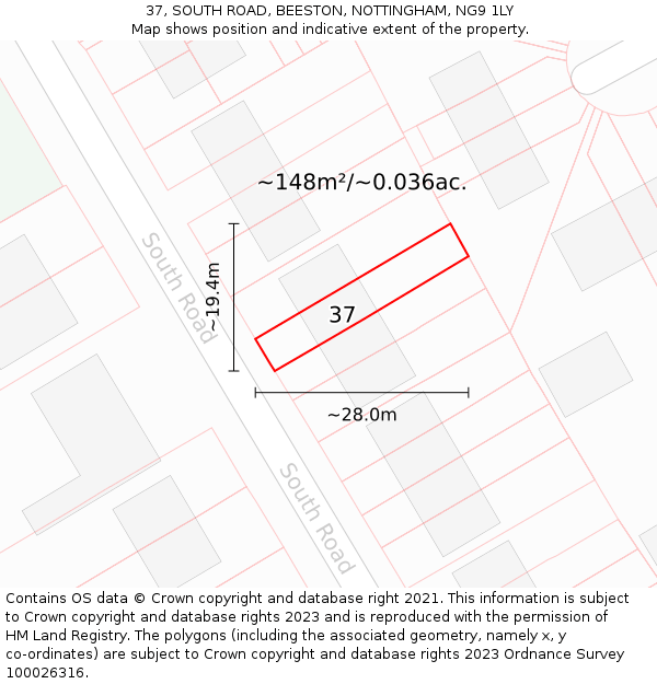 37, SOUTH ROAD, BEESTON, NOTTINGHAM, NG9 1LY: Plot and title map