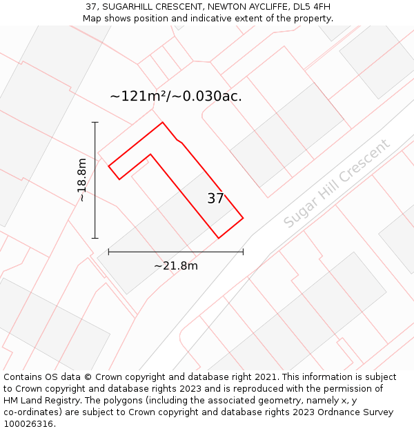 37, SUGARHILL CRESCENT, NEWTON AYCLIFFE, DL5 4FH: Plot and title map