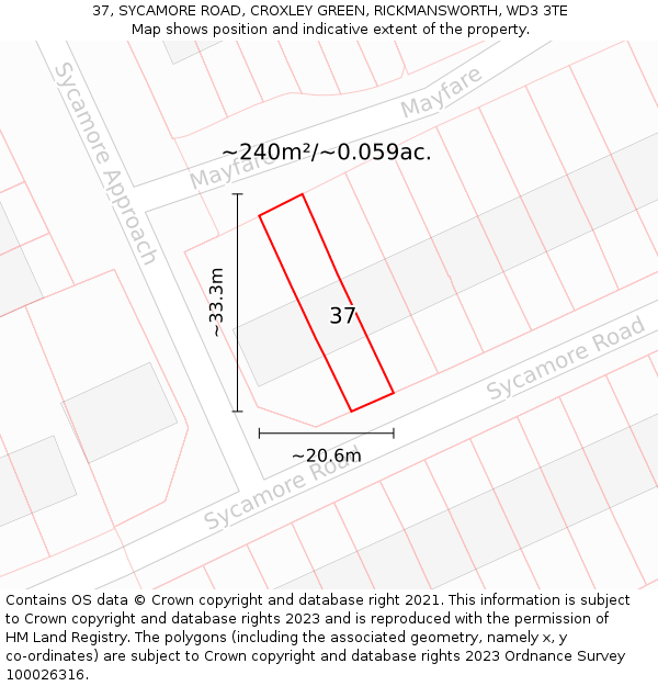37, SYCAMORE ROAD, CROXLEY GREEN, RICKMANSWORTH, WD3 3TE: Plot and title map