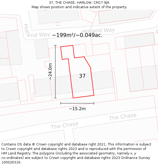 37, THE CHASE, HARLOW, CM17 9JA: Plot and title map