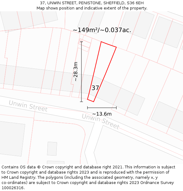 37, UNWIN STREET, PENISTONE, SHEFFIELD, S36 6EH: Plot and title map