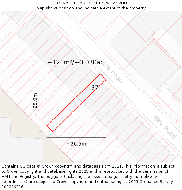 37, VALE ROAD, BUSHEY, WD23 2HH: Plot and title map