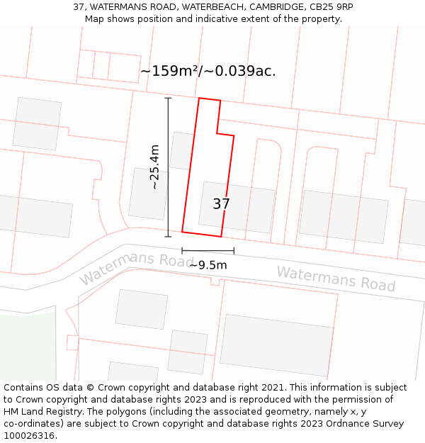 37, WATERMANS ROAD, WATERBEACH, CAMBRIDGE, CB25 9RP: Plot and title map