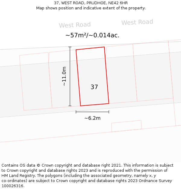 37, WEST ROAD, PRUDHOE, NE42 6HR: Plot and title map