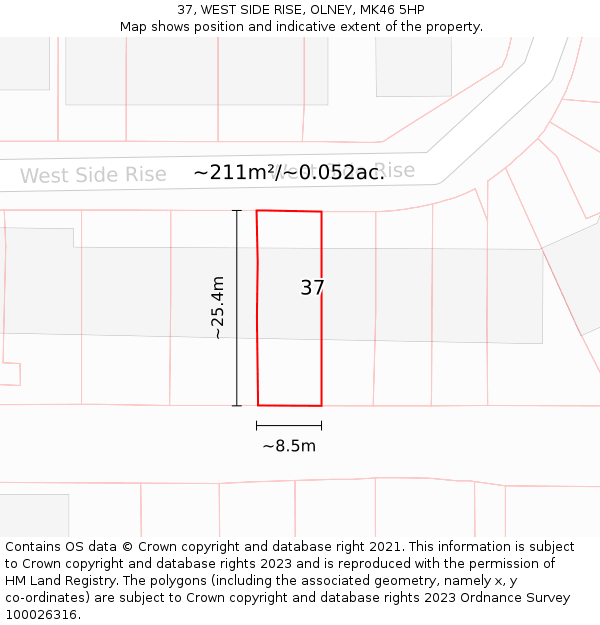 37, WEST SIDE RISE, OLNEY, MK46 5HP: Plot and title map