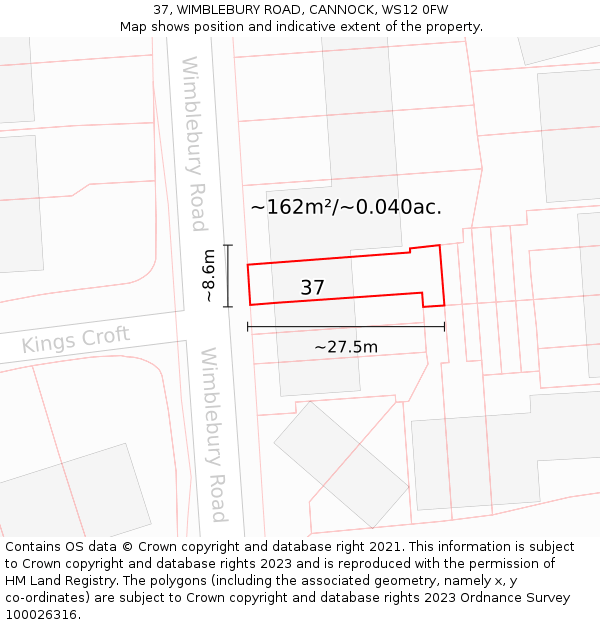 37, WIMBLEBURY ROAD, CANNOCK, WS12 0FW: Plot and title map