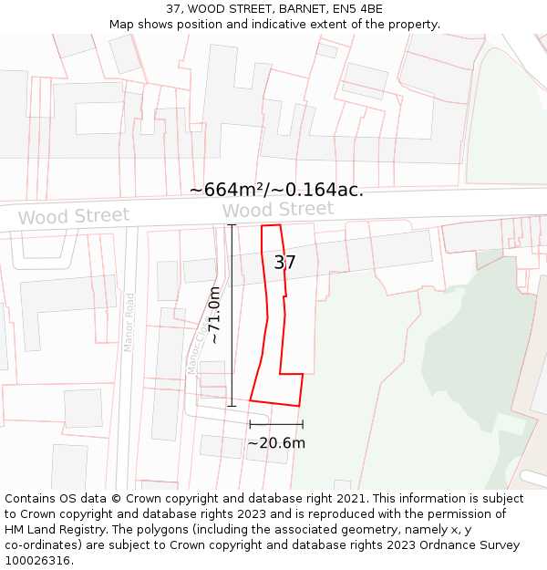 37, WOOD STREET, BARNET, EN5 4BE: Plot and title map