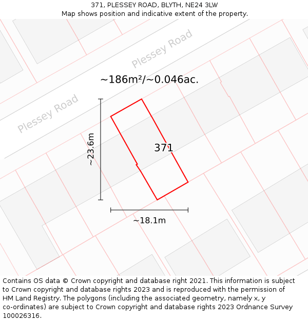371, PLESSEY ROAD, BLYTH, NE24 3LW: Plot and title map