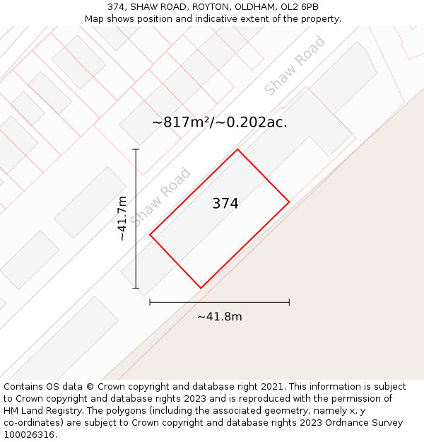374, SHAW ROAD, ROYTON, OLDHAM, OL2 6PB: Plot and title map