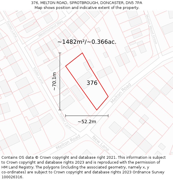 376, MELTON ROAD, SPROTBROUGH, DONCASTER, DN5 7PA: Plot and title map